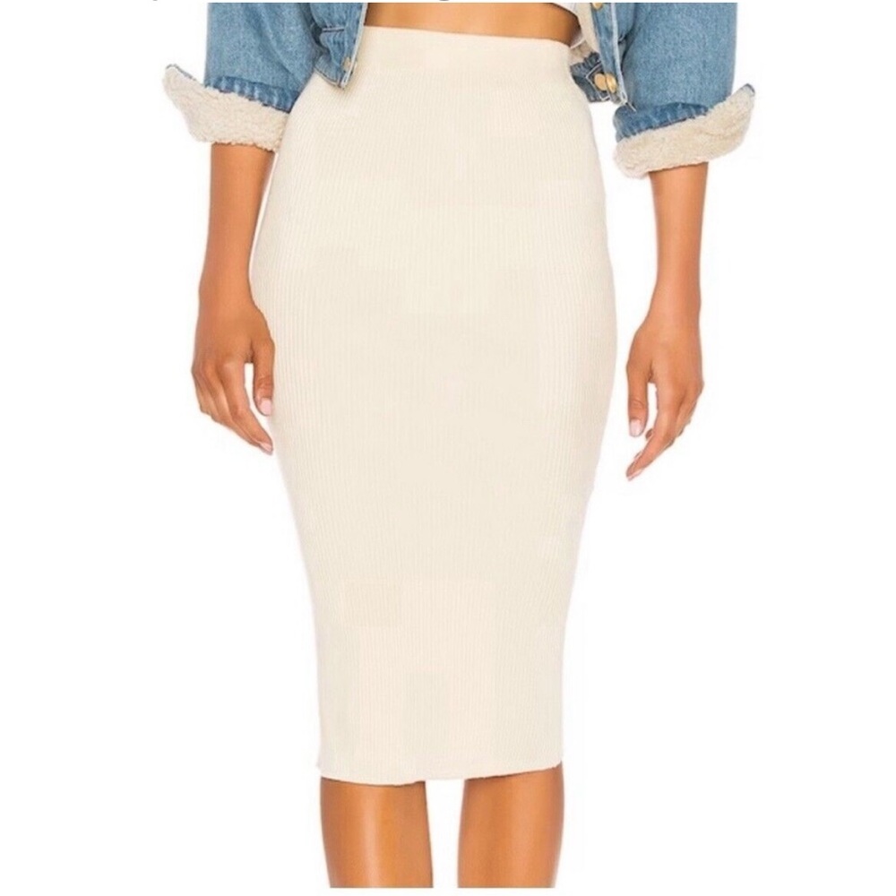 Zara Cream Ribbed High-Waist Midi Pencil Skirt